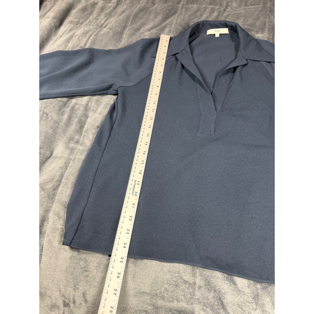 Tibi Blue Triacetate Blend V-Neck Blouse Long Sleeve Elastic Cuff XS F118SV7182 - Picture 9 of 12